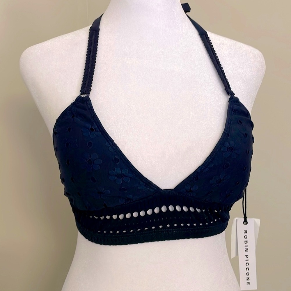 NWT Robin Piccone navy blue halter bikini top XS